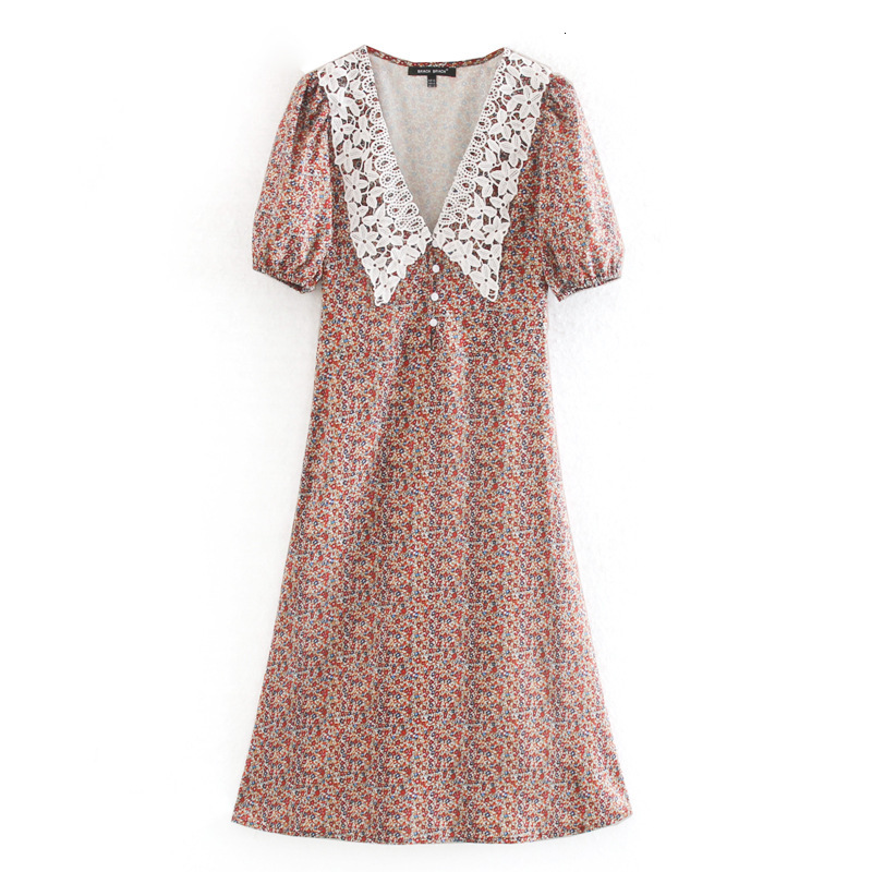 

Casual Dresses Women Floral Print Bohemian Beach es Vintage Lapel Neck Short Sleeve Midi Spring Summer Boho Holiday Party RTGW, Color as shown