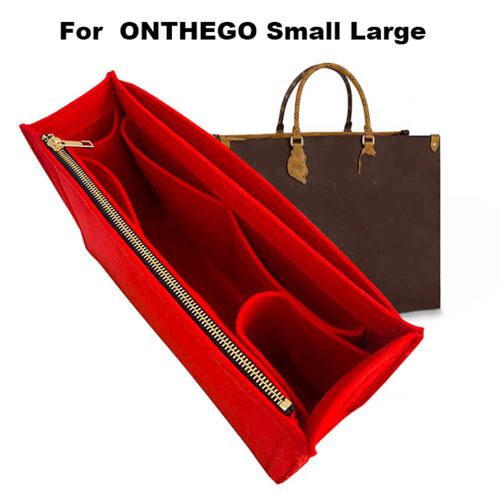 

For Onthego MM GM Felt Cloth Insert Bag Organizer Makeup Handbag shaper on the go Portable Cosmetic Bags 0619, Pink