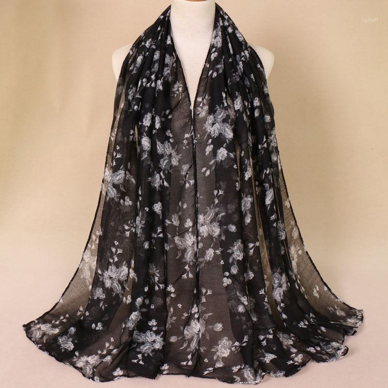 

Scarves 2021 Polyester Scarf Fashion Joker Solid Color Printed Flower National Wind Long For Women Wrap Shawl Stole 82, Blue;gray