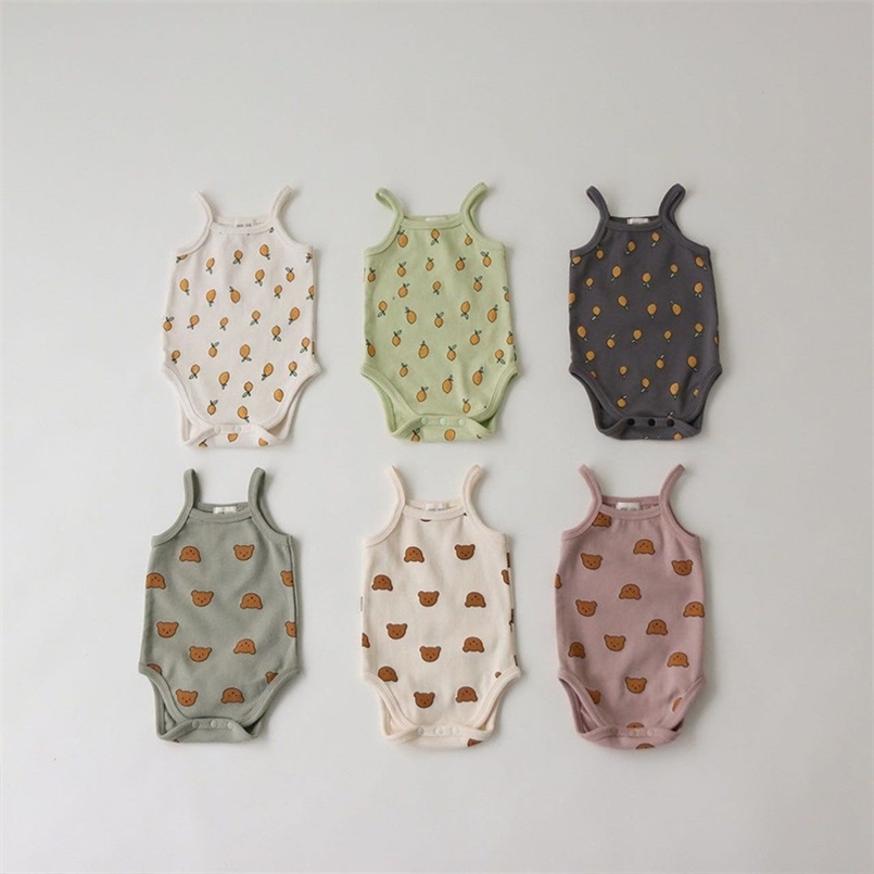 

summer halter print Bodysuits baby cute clothes girls 210702, Dark green