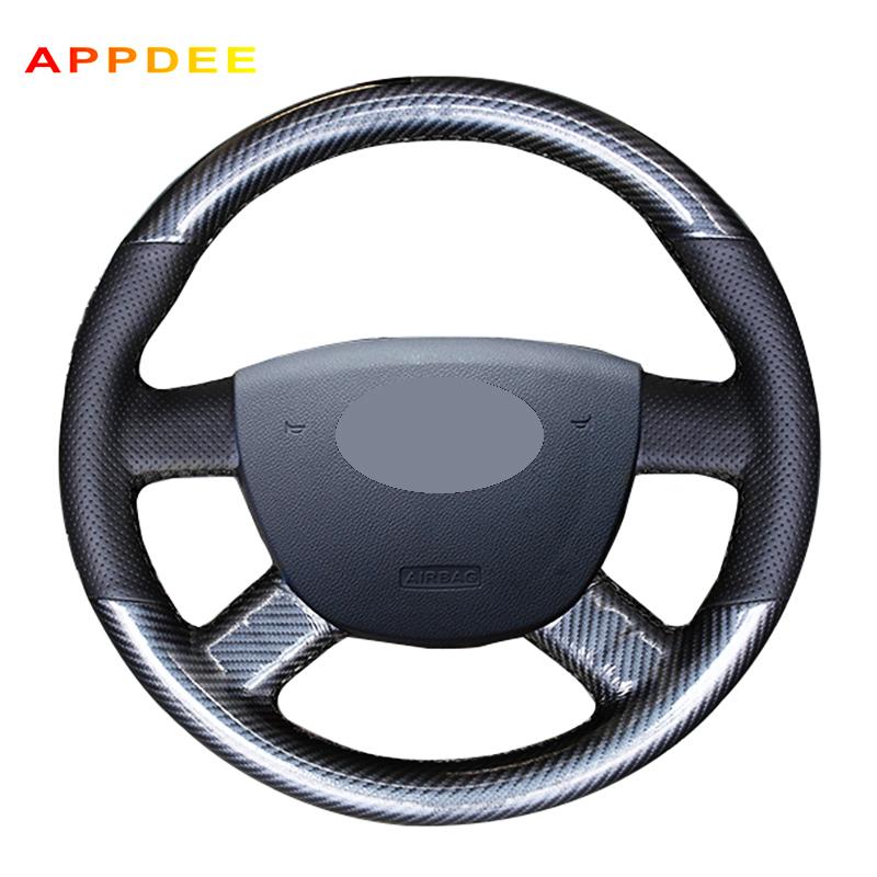 

Steering Wheel Covers Black Carbon Fiber Leather Car Cover For Focus 2 2005-2021 Hand-stitched