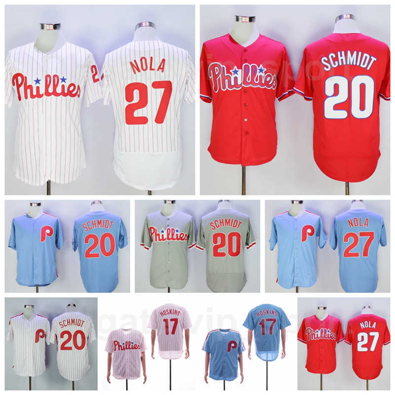

Vintage 2016 Retror Baseball 17 Rhys Hoskins Jersey 20 Mike Schmidt 27 Aaron Nola Pinstripe White Red Blue Grey Team Stitched High Quality, 17 beige