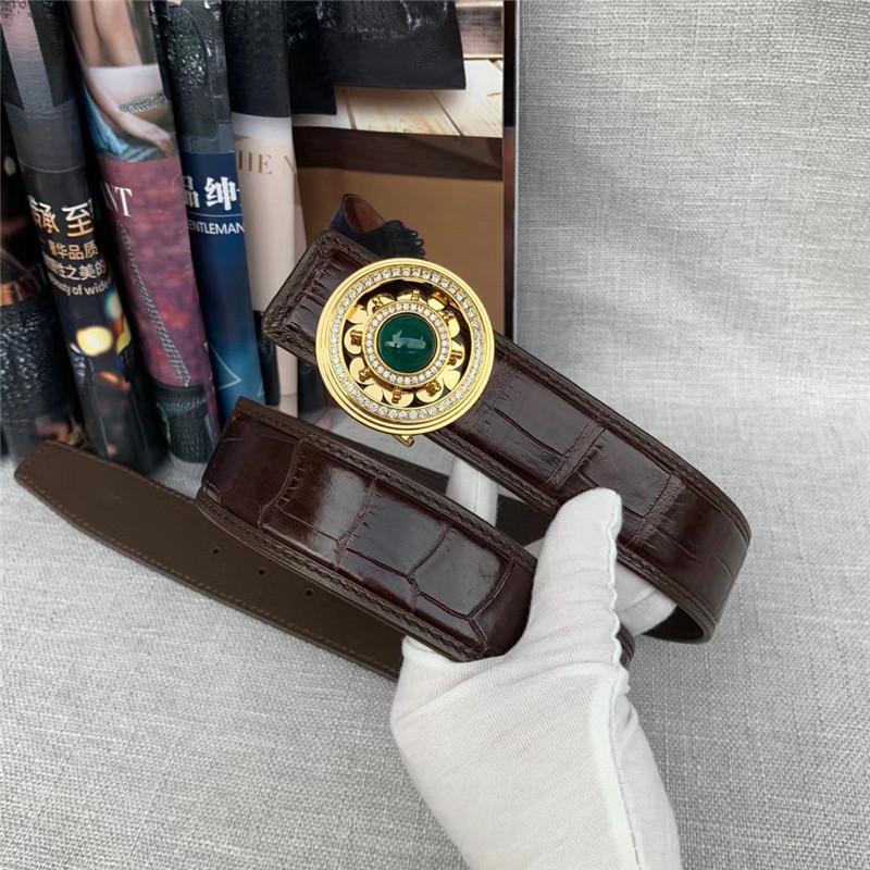 

Belts Authentic Exotic Crocodile Belly Skin Revolving Buckle Men's Waist Genuine Real Alligator Leather Green Crystal Male Strap, Black