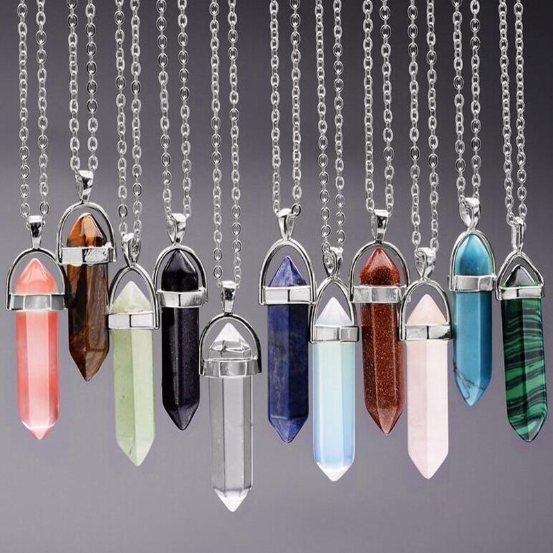 

Hexagonal column Necklaces Pendants Healing Crystals Point Reiki Chakra cross moon Amethyst Rose Quartz Snowflake Natural Stone Jewelry Statement Choker