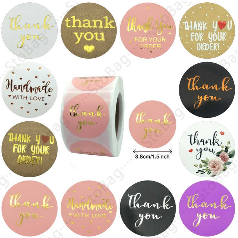 

StoBag 500pcs Dia 3.8cm Bronzing Kraft Stickers Seal Labes Handmade With Love Stationery sticker Baking Decoration Envelope 210602