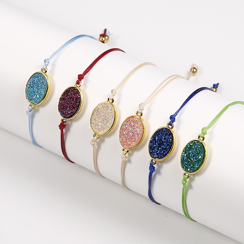 

Handmade Wrap Rope Braided Chain Bracelet Adjustable Wrist Druzy Resin Big Oval Charms Bracelets for Women Girls Wish Card Friendship Jewelry 2021 Wholesale