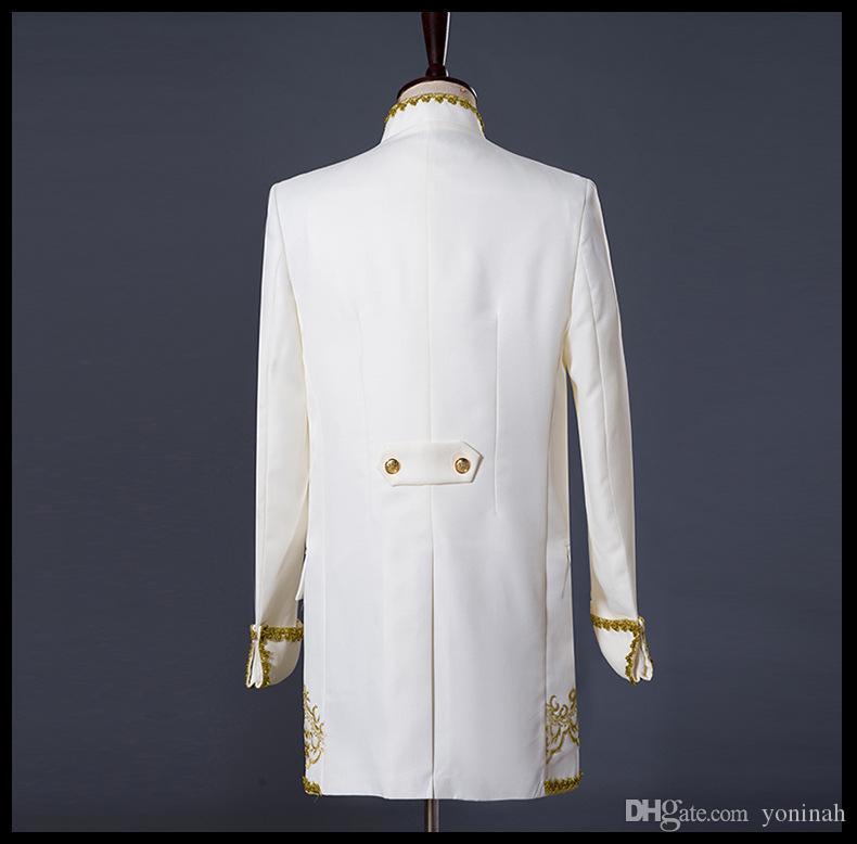 Prince Gold Embroidery Blazer Suit Wedding Groom Jacket Coat Blazer Jacket wedding tuxedos men's suits coat+vest+pant