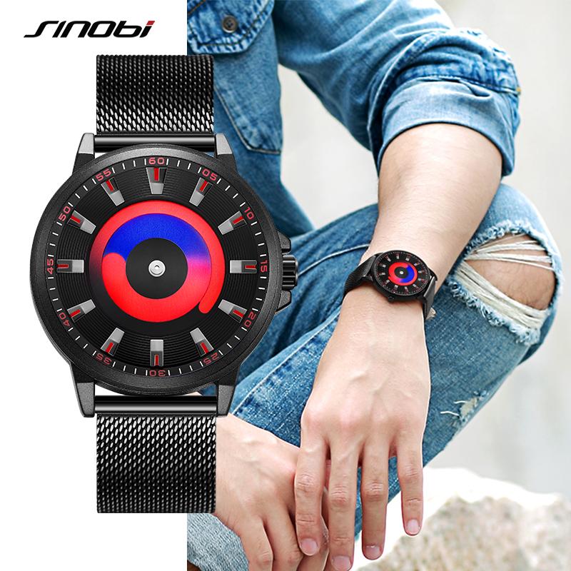 

Wristwatches SINOBI Fashion Sports Mens Quartz Wirstwatch Man Miyota Movement Watch Men's Watches Creative Vortex Clock Relogio Masculino, Blue red