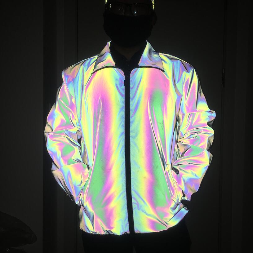 

Super Bright Light Reflective Night Bike Jacket Coats Cool Hip-hop Outwear Safe Waterproof Windbreaker Cycling jackets for Men women, Gray