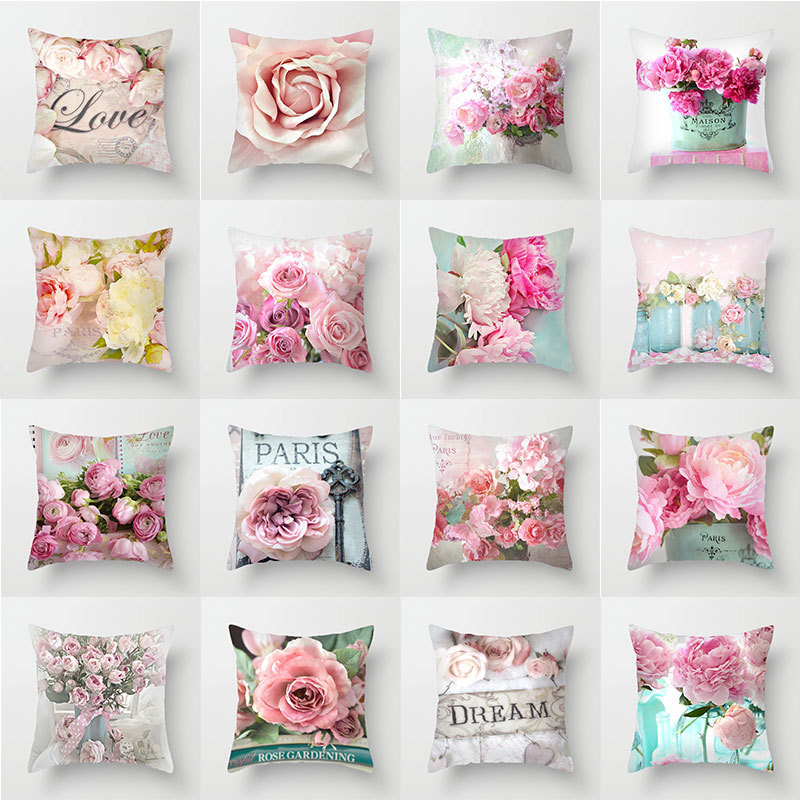 

25 colors decorative pillow covers for christmas Halloween rose printed Short plush pillows 45*45CM custom bed soft bag pillowcase Cushion Textiles without inner, Pls pay the different price