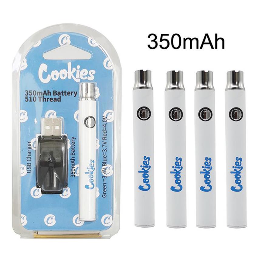 

Cookies 350mAh Battery Blister Charger Kit Preheat VV Variable Voltage Batteries For 510 Thread Thick Oil Disposable Vape Pen Cartridgesa00