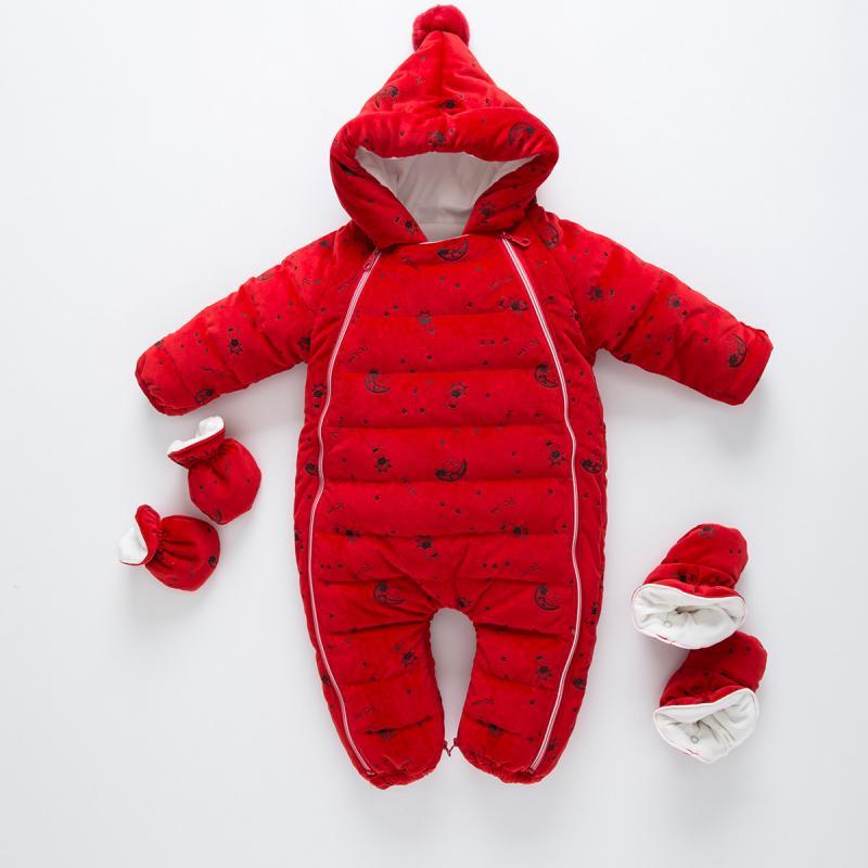 

Children's suit Russian Winter Children Jumpsuit for Girls Newborn Outerwear Thick Rompers Fleece Liner with Gloves Footies Infant Coats, Blue;gray