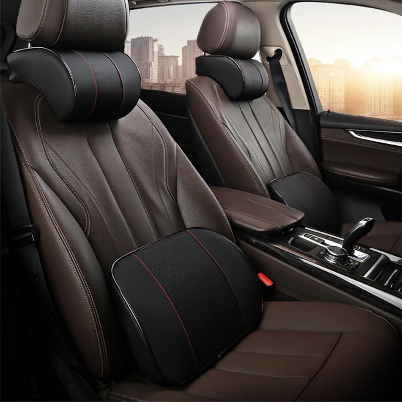 

Seat Cushions PU Leather Car Headrest Lumbar Back Rest Support Cushion Pillow For Memory Foam Relieve Long Drive Waist And Pain