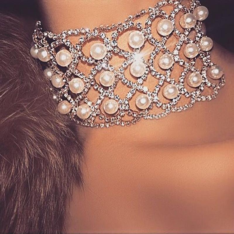 

Chokers Alloy Faux Pearl Multi Layer Wide Necklace Stacked Choker Collar Beaded Strand #30