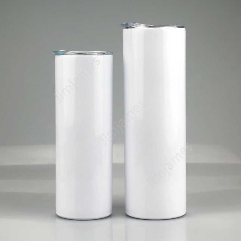 

20oz 30oz Sublimation straight Skinny Tumbler Stainless steel blank white skinny cup with lid straw Cylinder bottle sea shipping DAJ53