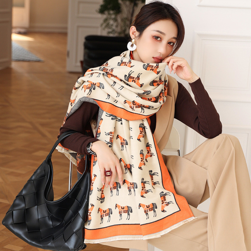 

high quality autumn and winter new horse printed imitation cashmere student Fashion Scarf decorative warm long Bib women