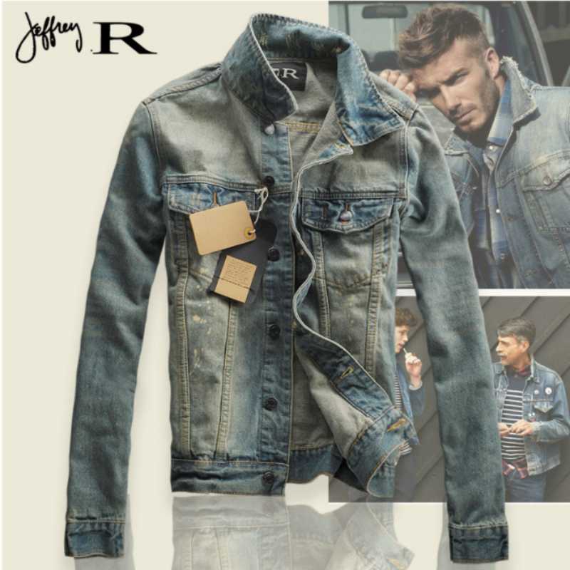 

Men' Trench Coats 2021 Classic Retro Washed Hole Denim Jacket Casual Slim Long Sleeve Motorcycle Jeans, Blue