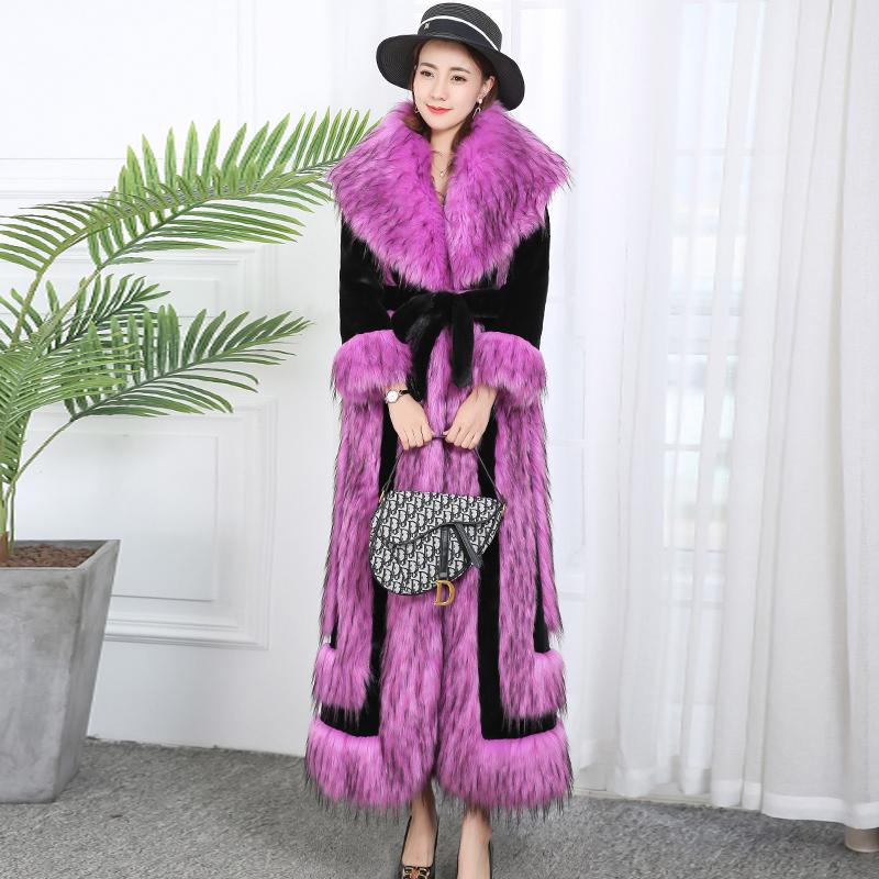 

Women' Fur & Faux Style Collar Coat Overcoat Women X-long Jacket Fashion Woman Warm Splice Coats Temperament Slim Jackets, Black blue