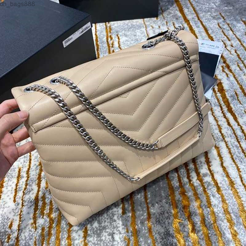 

2021 Top version black lambskin leather women bag Designer handbags square fat LOULOU chain Crossbody real large-capacity high quality, Black-black