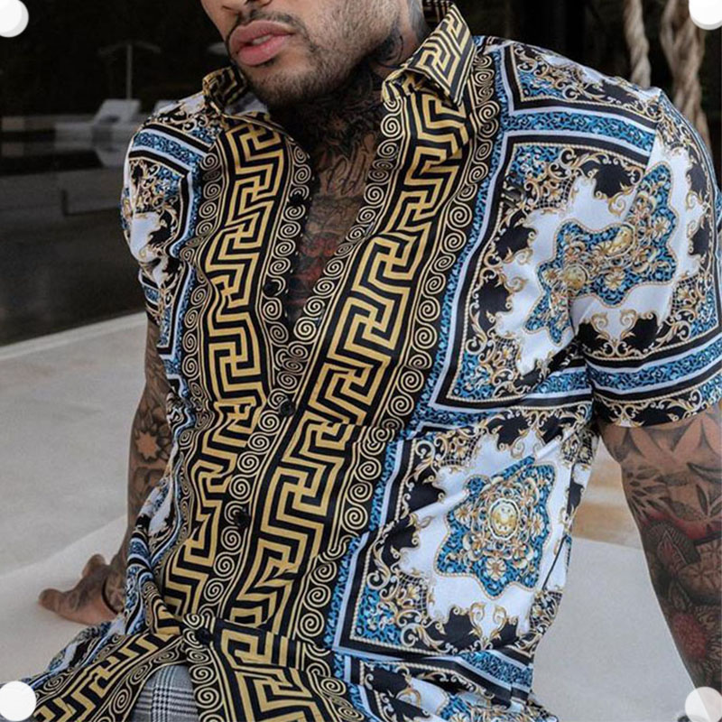 

men shirt t shirts Plus Sizes designer Casual vintage button down tops Short Sleeve Summer Hawaiian tees Skinny Fit Various Pattern homme Clothes Cardigan man Blouse, B1