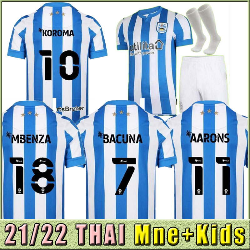 

Huddersfield Town Football Jerseys 21/22 #7 BACUNA Home Soccer Jersey 2021/2022 #18 MBENZA Shirt #11 AARONS Uniform Men Adult + Kids Kit, Home+patch