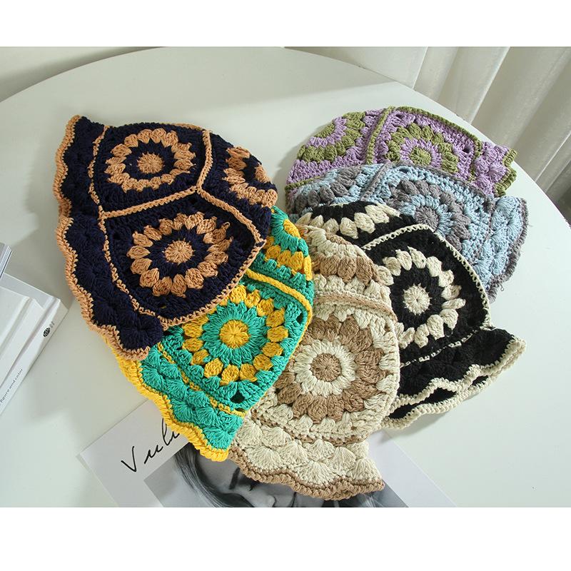

Wide Brim Hats Knitted Hat Retro Hollow Cotton Line Fisherman's Panama 2021 Fashion Sun Protection Foldable Multicolor Bucket, Black