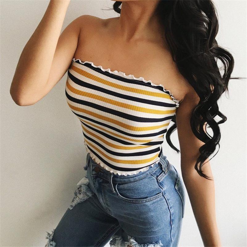 

Women Tube Top Strapless Elastic Boob Polyester Striped 2021 Summer Est Bustiers & Corsets, Yellow