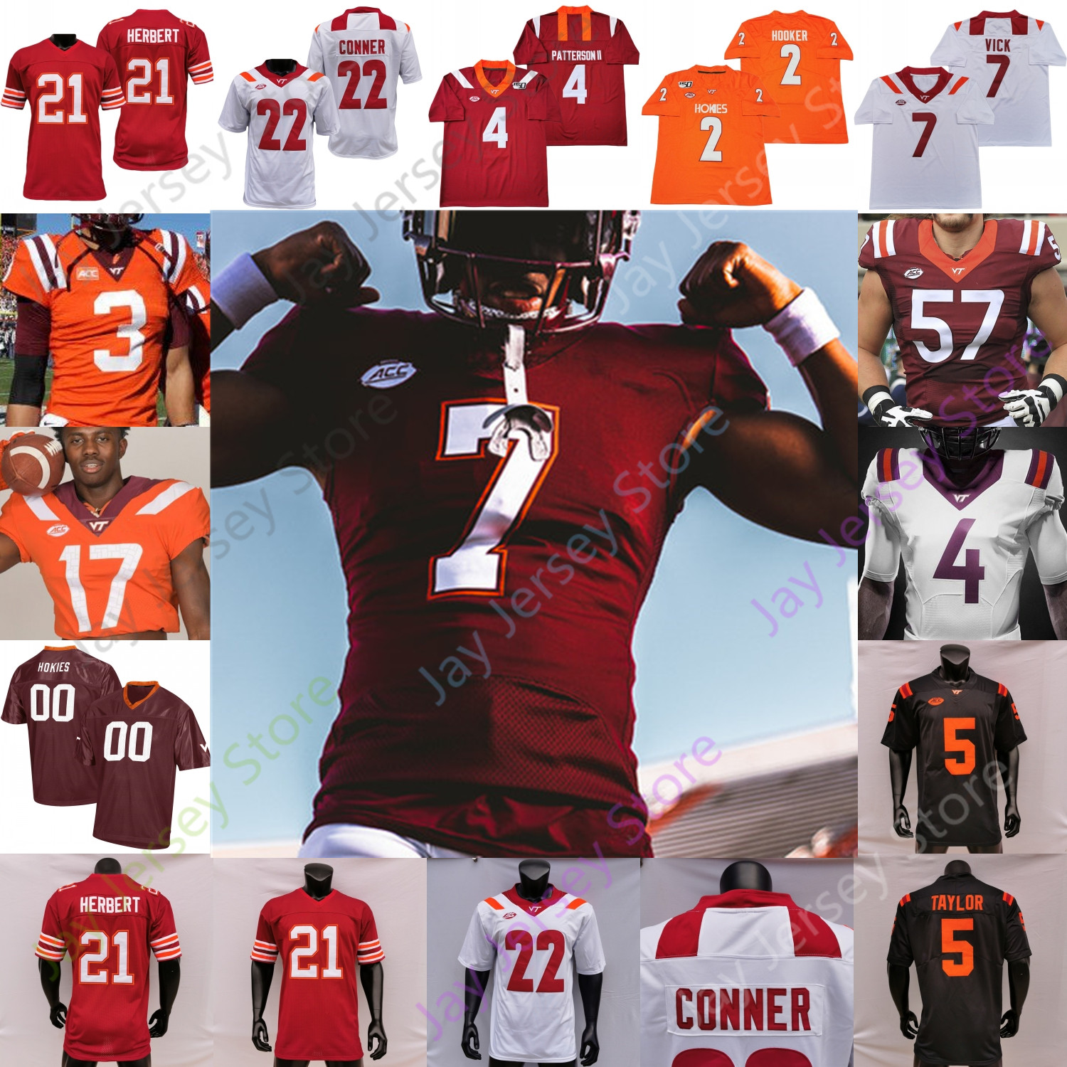 

Custom Virginia Tech Hokies Football Jersey NCAA College Chamarri Conner Damon Hazelton Rayshard Ashby Emmanuel Belmar Hewitt Pollard King, White i