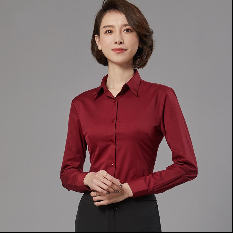 

basic simple long sleeve womens blouses dress full button front closure slim fit formal office social work shirt, White