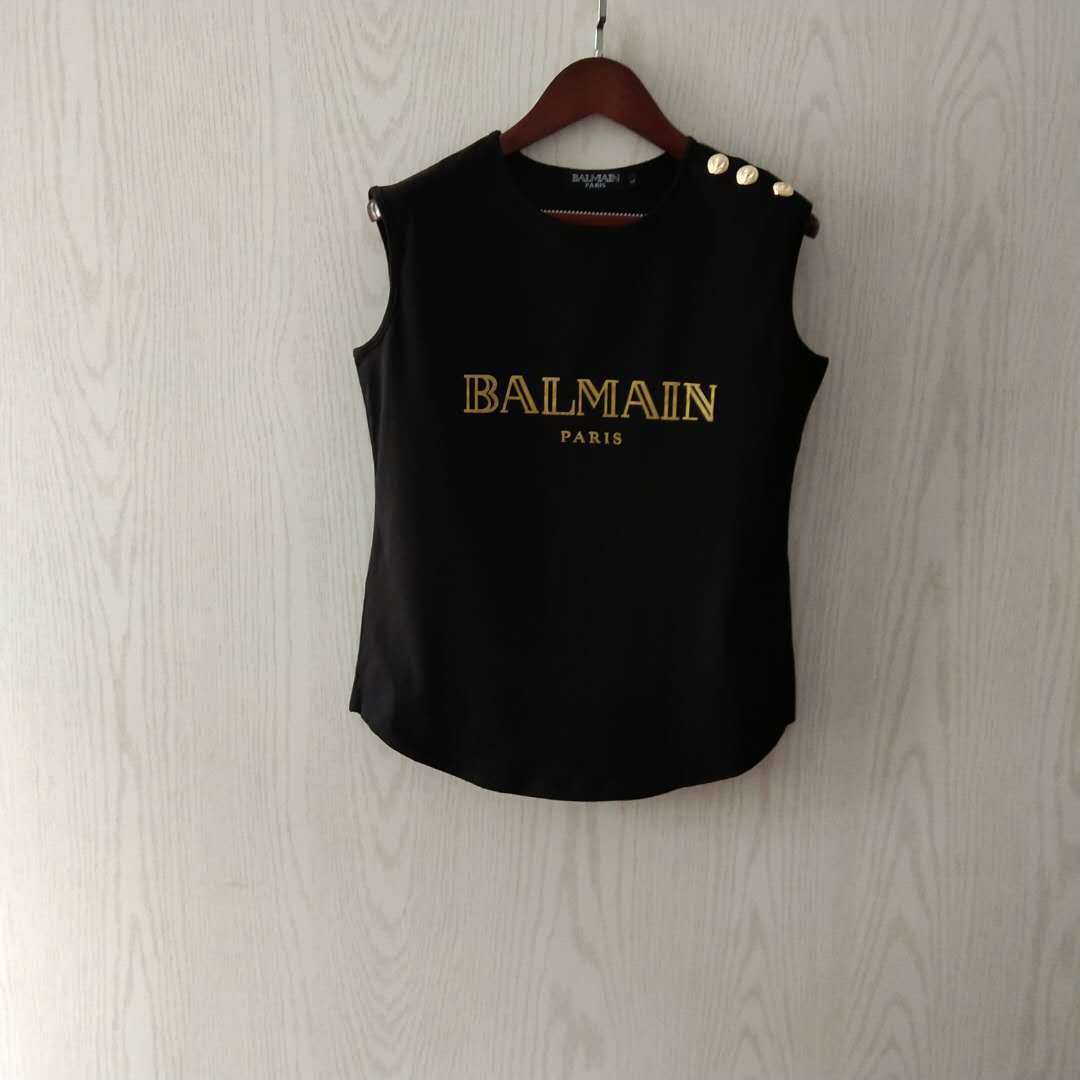 

20 summer new star same gilded letter gold button balman cotton sleeveless T-shirt for men and women, White;black