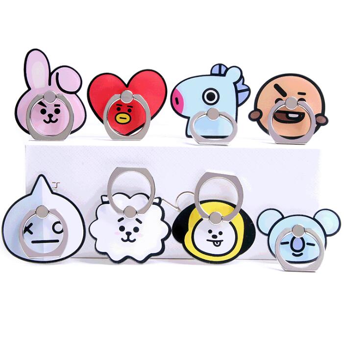 

360 Degree BTS Cartoon Finger Ring Holder Phone Holders Stand cellphone accessories For Samsung S6 S10 With opp package, Mixed design