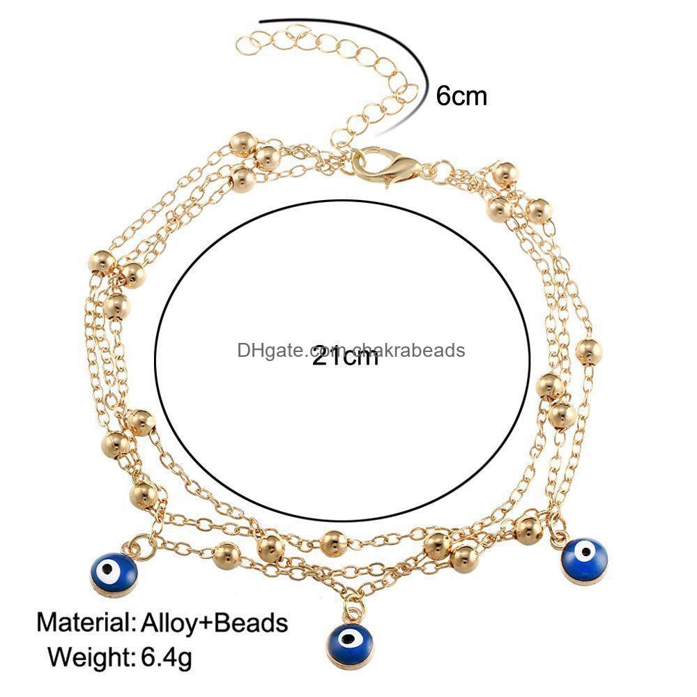 

Anklets Ankelt Bracelt Women Girls Beach Link Chakrabeads Foreign Trade Jewelry Blue-eyed Pendant Double Foot Female Devil Eye Ankle jllYZX