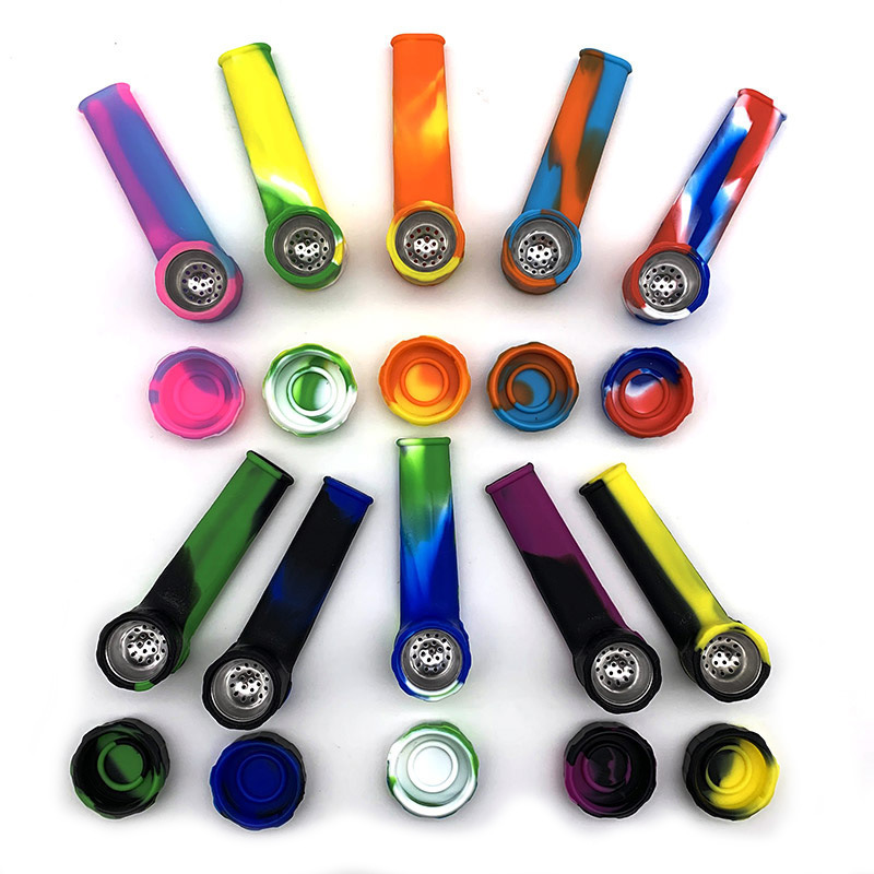 

Silicone Smoking Pipe Spoon hand Tobacco pipes With Metal Bowl Multi Colors Portable Shisha Holder Accessories Tool Oil Rigs