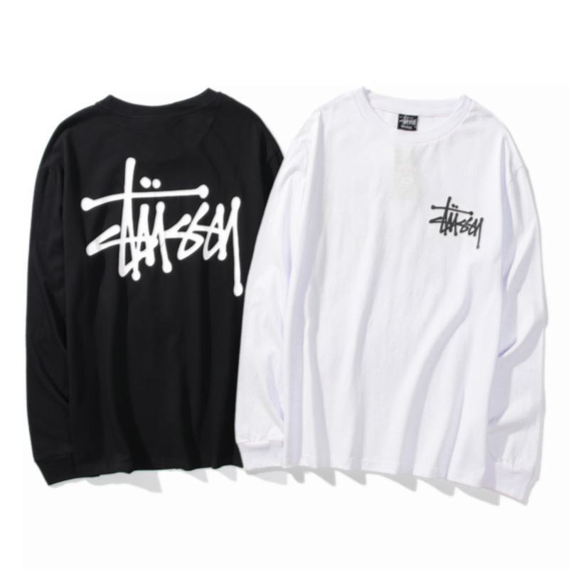 

2021 Black White Hoodies & Sweatshirts 20 Classic Cruise the World Stussy Couples Loose Long Sleeve T-shirt