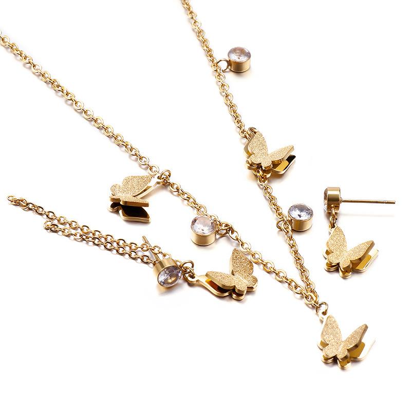 

Earrings & Necklace Fashion Style Asymmetrical Creative And Simple Temperament Butterfly Jewelry Set, Silver