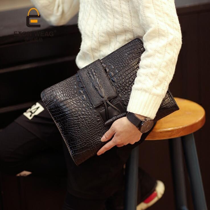 

Factory wholesa package crocodile lines men hand bag briefcase embossed leisure restoring ancient ways leading buckles mens handbags, Black