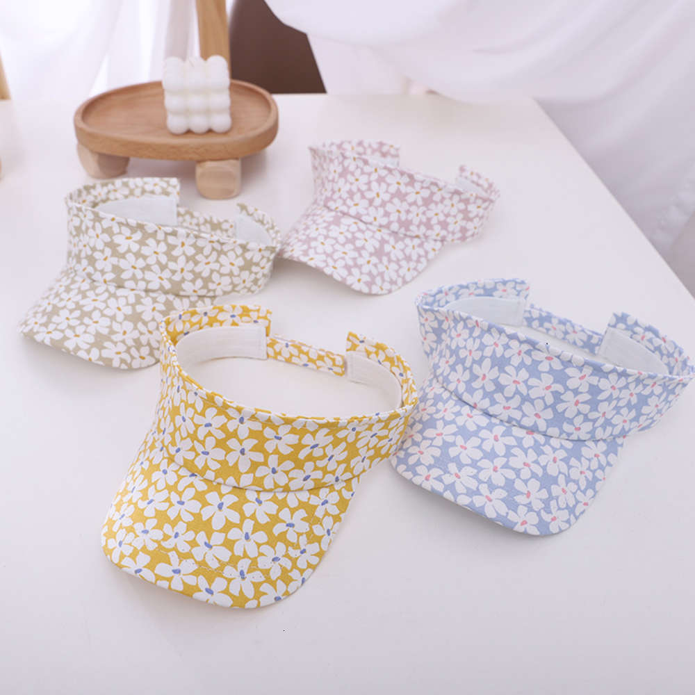 

Summer children's hat girl baby cap Big Brim empty top sunscreen sunshade small flower cotton sun tide, Yellow