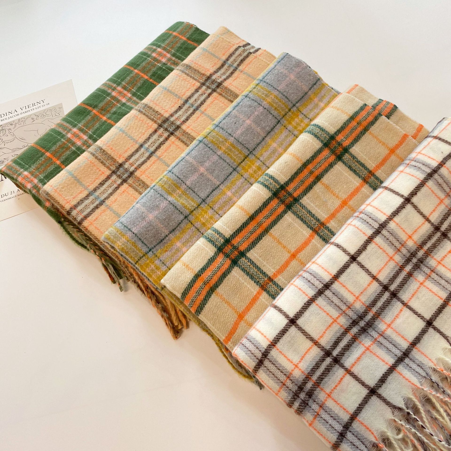 

2021 New Cashmere-like Plaid Scarf for Women Korean Students All-Match Scarf Thickened plus-Sized Size Spot Shawl Wholesale No. 6