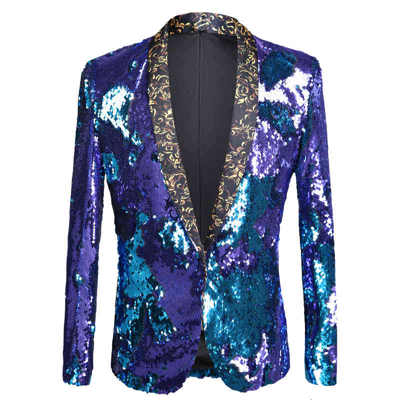 

Men's Suits & Blazers Male sequin suit, two-color slim style, stage costume, night club, bar, dj, singer, performance clothes, Gold