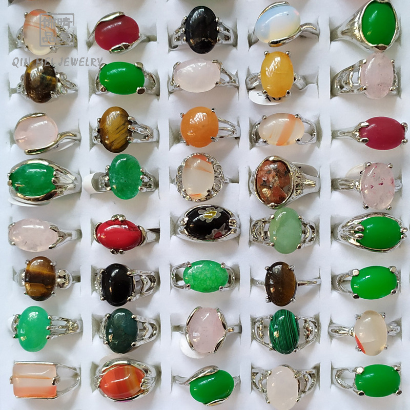 

Fashion 30 Pieces/lot Rainbow Stone Ring Mix Style Designs Women's Natural Stone Ring Jewelry Gift 635 Q2