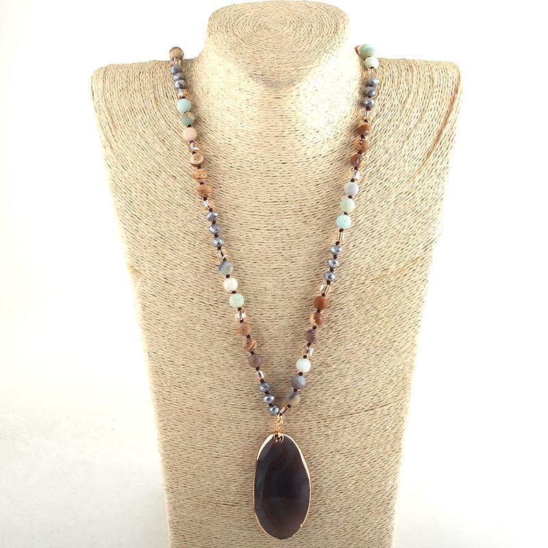 

Pendant Necklaces MOODPC Fashion Bohemian Tribal Jewelry Stone Long Knotted Natural