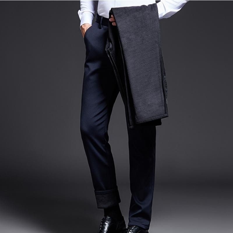 

Men's Suits & Blazers Winter Pants Thick Fleece Commercial Crease Proof Trousers Stretch Knit Casual Warm And Cold Resistant Men, Black