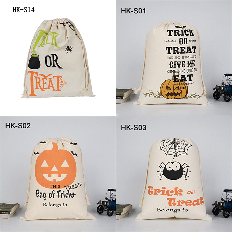 

Halloween Tote Bags Trick or Treat Candy Storage Sack Spider Pumpkin Canvas Gift Bag With Drawstring Festival Party Supplies