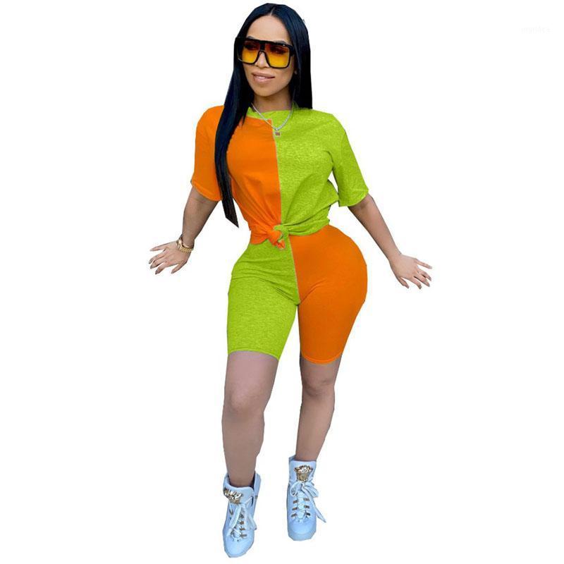 

Women' Tracksuits 2PCS/Set Women Sports Suit Patchwork Tops Short Pants Workout Clothes Tracksuit Fashion Summer Outfit Ladies Casual 2 Pie