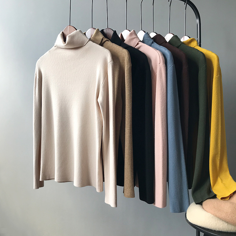 

Autumn Winter Bottoming Shirt Long Sleeved Top Women's Sweater High Neck Temperament Slim Knit Chic Base Inner Female 210520, Yellow