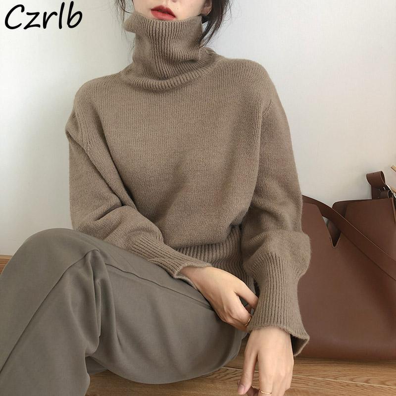

Women's Sweaters Women Long Sleeve Knitted Wear Turtleneck All-match Cozy Leisure Baggy Soft Simple Fashion Chandails Feminine Prevalent, White;black