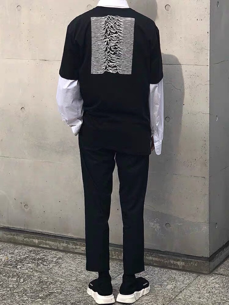 

CR independent / RAF 18SS Simons Joy Division corrugated pulse loose men's and women's Short Sleeve T-Shirt, White;black