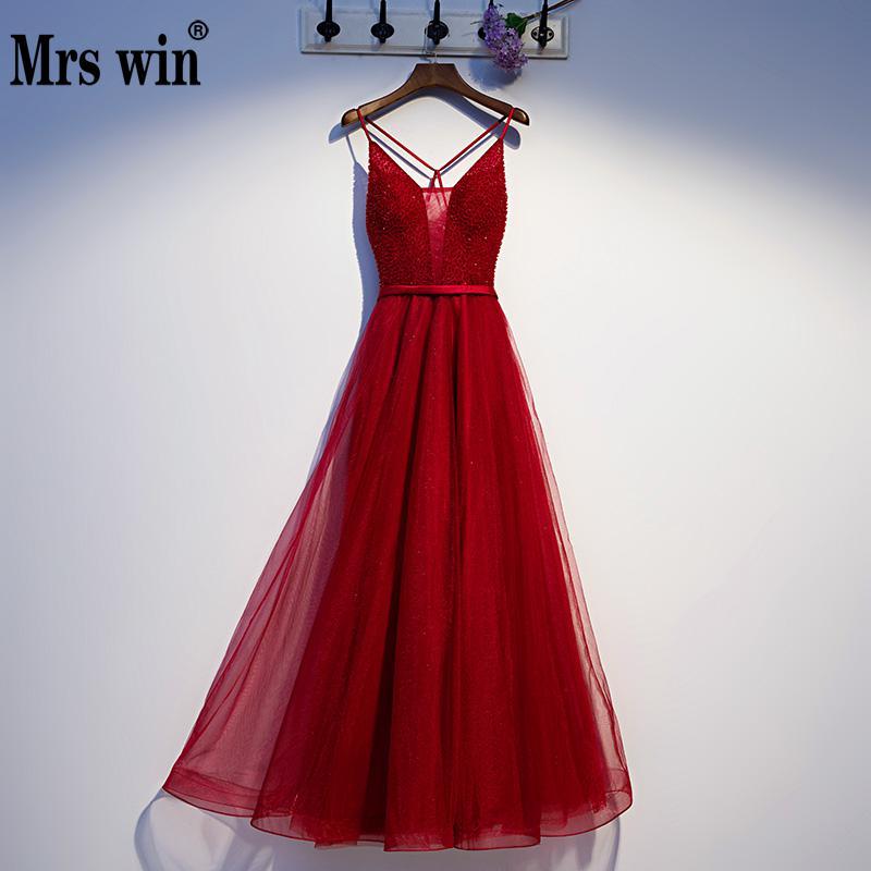 

Evening Dresses Dress 2021 Mrs Win Formal Sexy V-neck A-line Spaghetti Strap Cut-out Wine Red F, Black;red