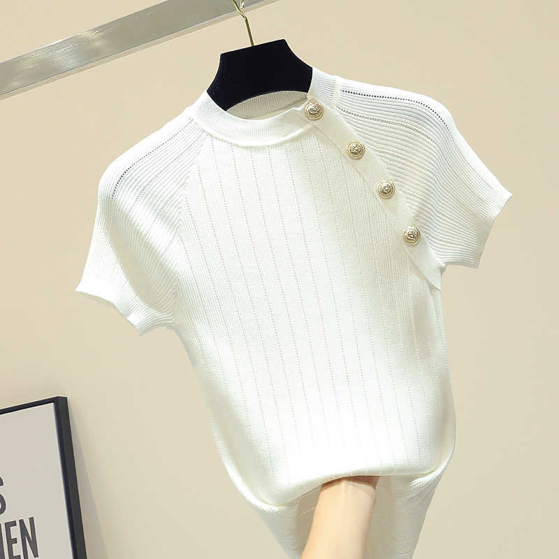 

Spring And Summer Pullover Sweater Vintage Black White Basic Knitted Slim Hollow Fashionable Women Clothes Female Tops 210604