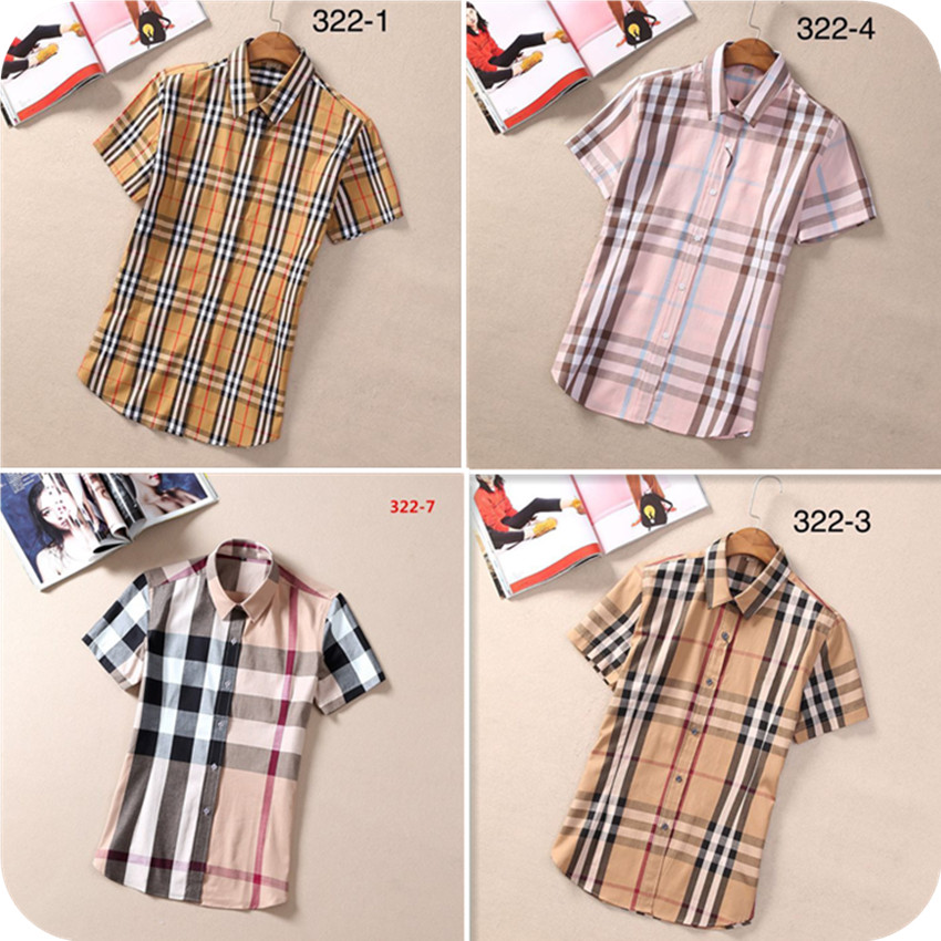 

Women's Fashion grid Cotton dress shirt summer Classic short sleeve office style Lapel Neck plaid Blouses Shirts Tops design, White
